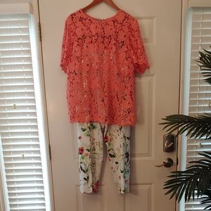 Worthington Floral White Slacks & Blouse